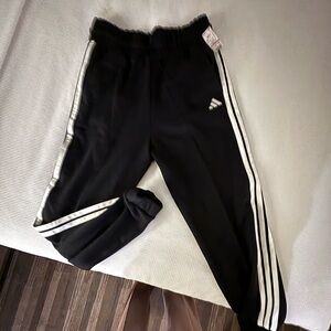 Adidas Mens Black Joggers with White Stripes